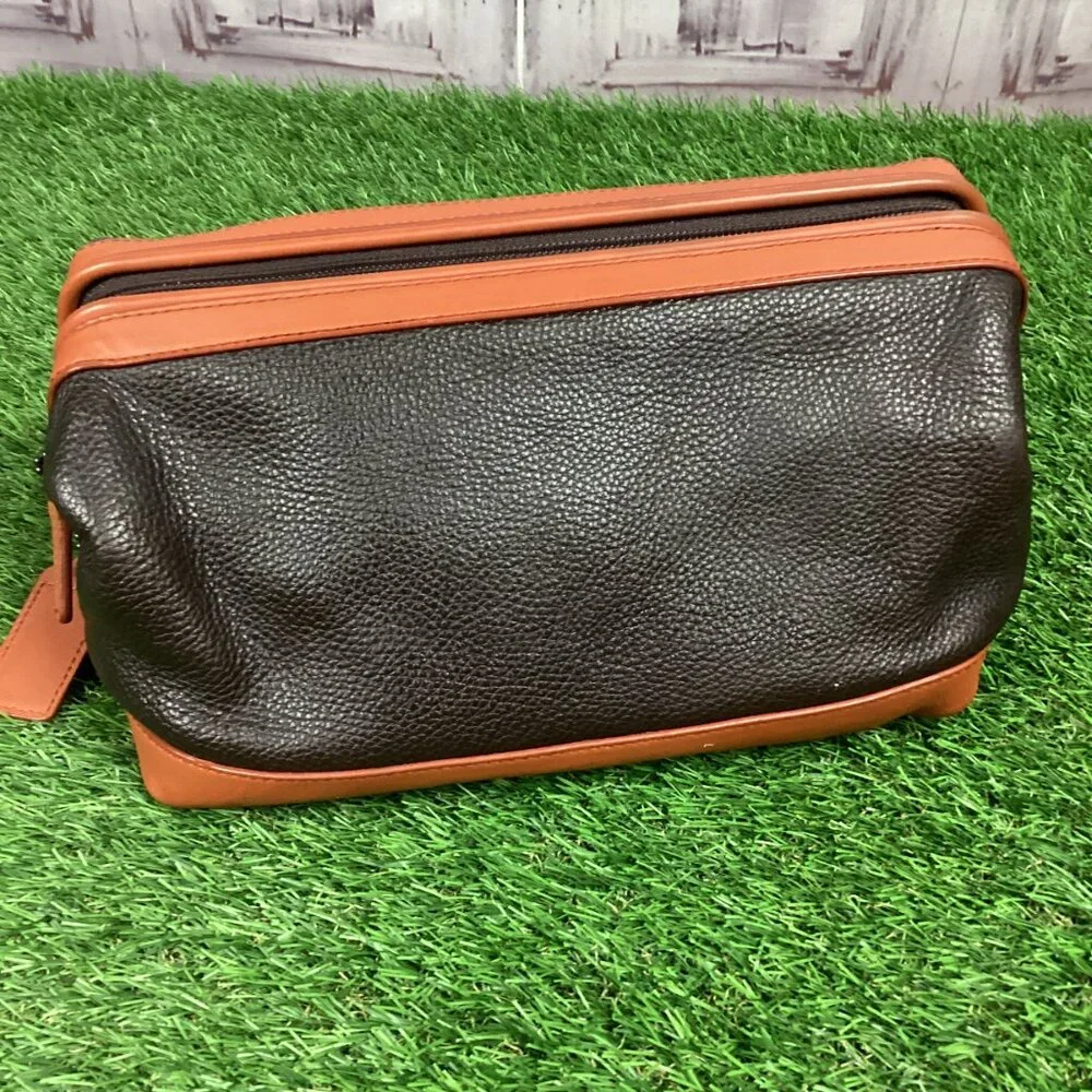 Coach Black & Dark Tan Leather Toiletry Bag Case